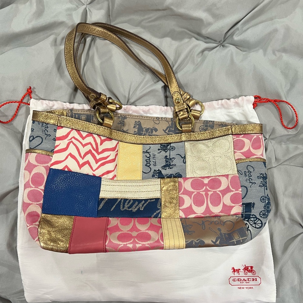 Authentic Pink And Blue Patchwork Shoulder Bag - image 1